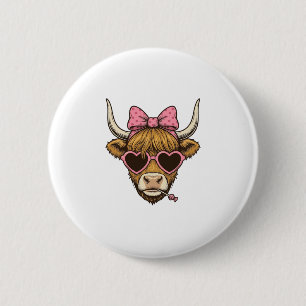 Cute Highland Cow Heart Glasses Vintage Shirt Desi 2 Inch Round Button