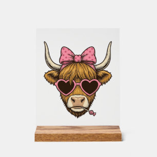 Cute Highland Cow Heart Glasses Vintage Shirt Desi Acrylic Sign