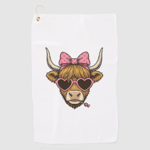 Cute Highland Cow Heart Glasses Vintage Shirt Desi Golf Towel