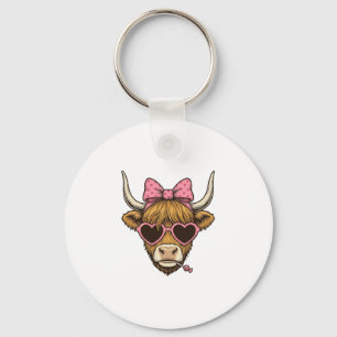 Cute Highland Cow Heart Glasses Vintage Shirt Desi Keychain
