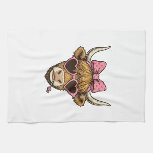 Cute Highland Cow Heart Glasses Vintage Shirt Desi Kitchen Towel