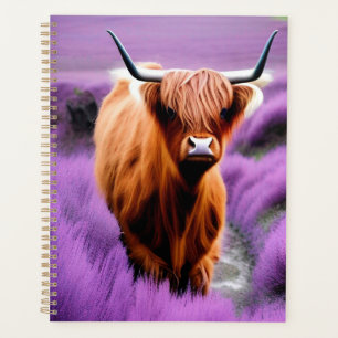 Cute Highland Cow in Lavender Field Planner