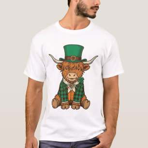 Cute Highland Cow Irish Clover Vintage Shirt Desig