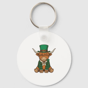 Cute Highland Cow Irish Clover Vintage Shirt Desig Keychain