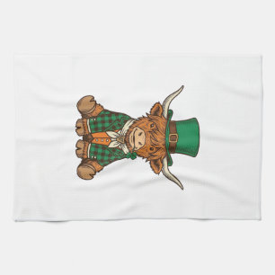 Cute Highland Cow Irish Clover Vintage Shirt Desig Kitchen Towel