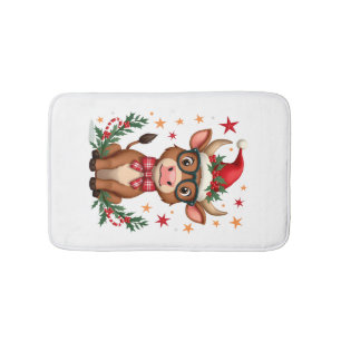 Cute Highland Cow Lover Santa Hat Western Christma Bath Mat