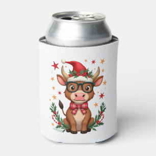 Cute Highland Cow Lover Santa Hat Western Christma Can Cooler