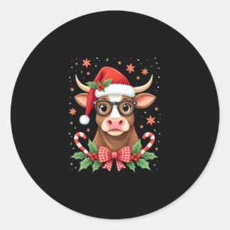 Cute Highland Cow Lover Santa Hat Western Christma Classic Round Sticker