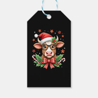 Cute Highland Cow Lover Santa Hat Western Christma Gift Tags