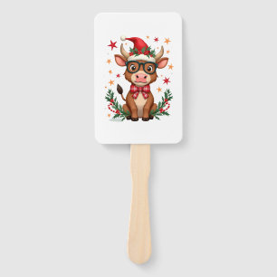 Cute Highland Cow Lover Santa Hat Western Christma Hand Fan