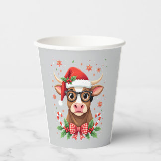 Cute Highland Cow Lover Santa Hat Western Christma Paper Cups