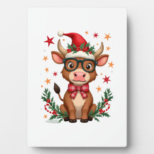 Cute Highland Cow Lover Santa Hat Western Christma Plaque