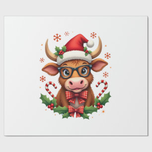 Cute Highland Cow Lover Santa Hat Western Christma Wrapping Paper