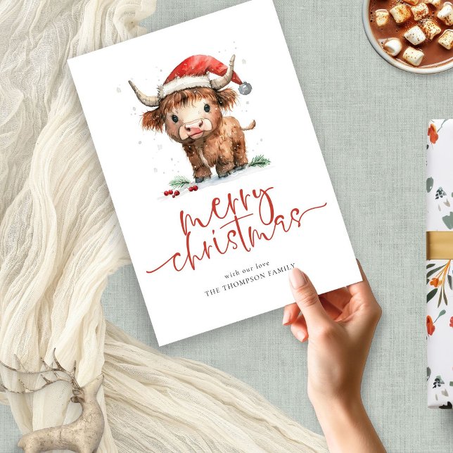 Cute Highland Cow Name Merry Christmas Holiday Card (Creator Uploaded)