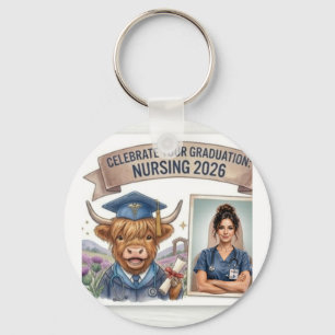Cute Highland Cow Nursing Graduation 2026 - Person Keychain