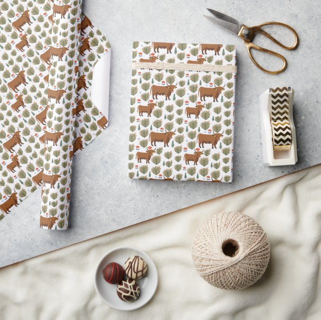 Cute Highland Cow Pattern Wrapping Paper (Crafts)