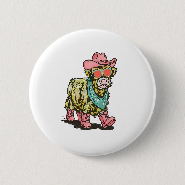 Cute Highland Cow Png, Western 2 Inch Round Button (Front)