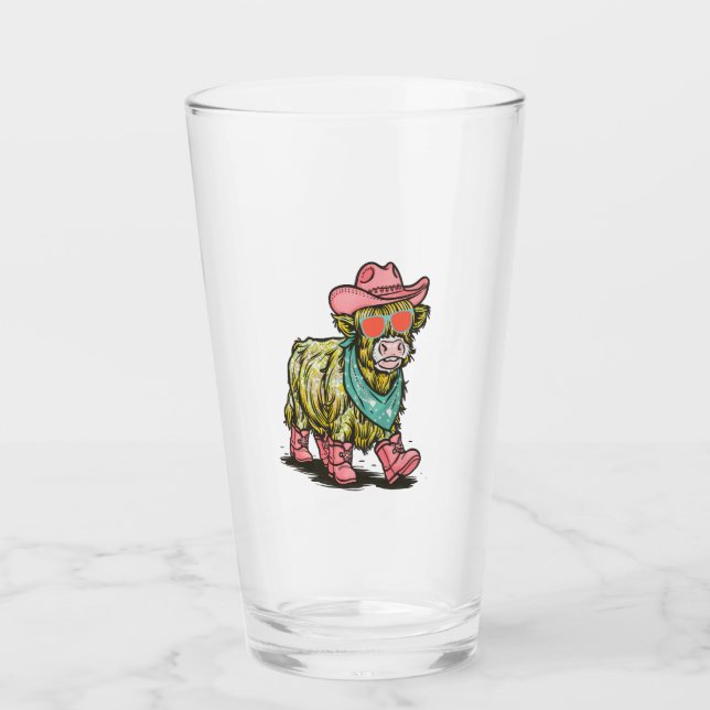 Cute Highland Cow Png, Western Glass (Front)