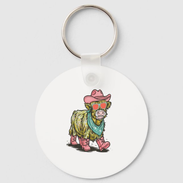 Cute Highland Cow Png, Western Keychain (Front)