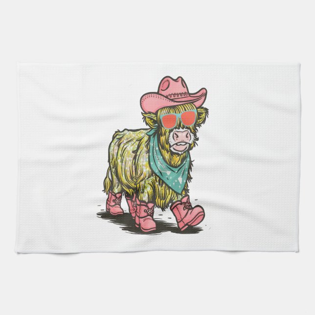Cute Highland Cow Png, Western Kitchen Towel (Horizontal)