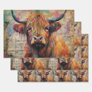 Cute Highland Cow Portrait Ephemera Wrapping Paper Sheet