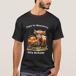 Cute Highland Cow Pumpkin Autumn Leaves Mushrooms T-Shirt
