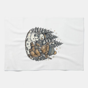 Cute Highland Cow Snowman Winter Shirt Design_1 Kitchen Towel