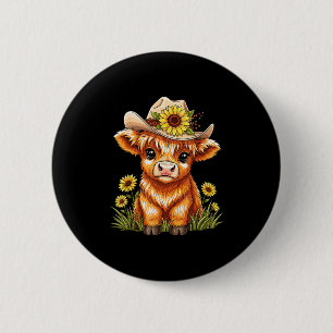 Cute Highland Cow Sunflower Farm Scottish Highland 2 Inch Round Button