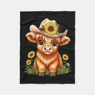 Cute Highland Cow Sunflower Farm Scottish Highland Fleece Blanket