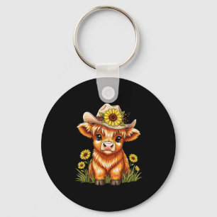 Cute Highland Cow Sunflower Farm Scottish Highland Keychain
