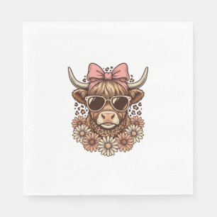 Cute Highland Cow Sunglasses Pink Bow Vintage Art_ Napkin