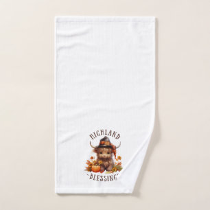 Cute Highland Cow Thanksgiving Blessings Hand Towel