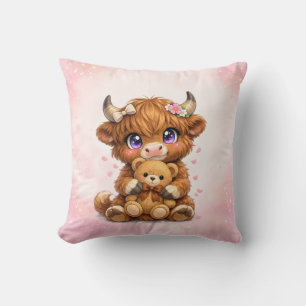 Cute Highland Cow Throw Pillow