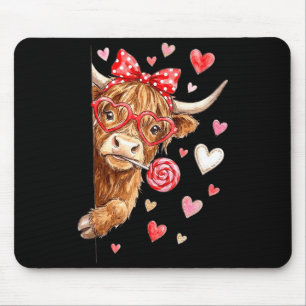 Cute Highland Cow Valentine Candy Heart Design  Mouse Pad