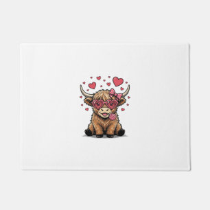 Cute Highland Cow Valentine Heart Glasses Vector_1 Doormat