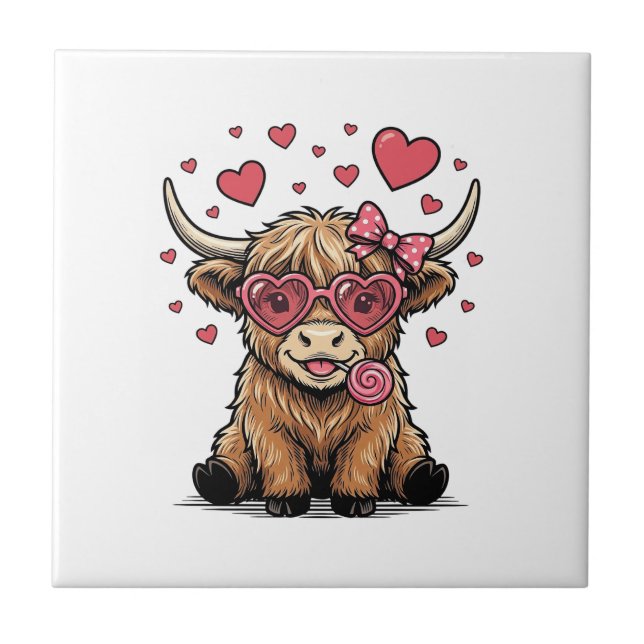 Cute Highland Cow Valentine Heart Glasses Vector_1 Tile (Front)