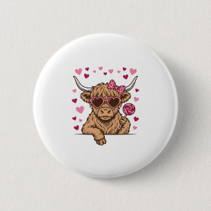Cute Highland Cow Valentine Sunglasses Vector Desi 2 Inch Round Button