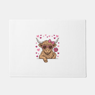 Cute Highland Cow Valentine Sunglasses Vector Desi Doormat