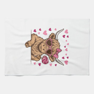 Cute Highland Cow Valentine Sunglasses Vector Desi Kitchen Towel
