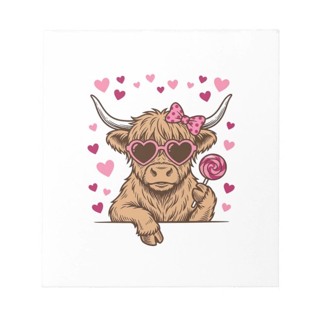 Cute Highland Cow Valentine Sunglasses Vector Desi Notepad (Front)