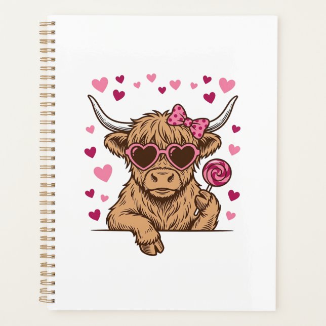 Cute Highland Cow Valentine Sunglasses Vector Desi Planner (Front)