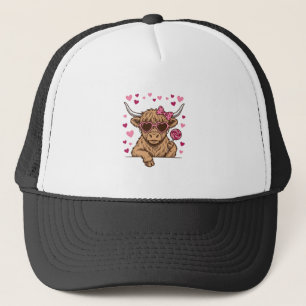 Cute Highland Cow Valentine Sunglasses Vector Desi Trucker Hat