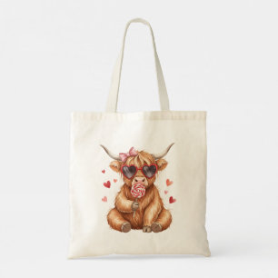 Cute Highland Cow Valentine Tote Bag