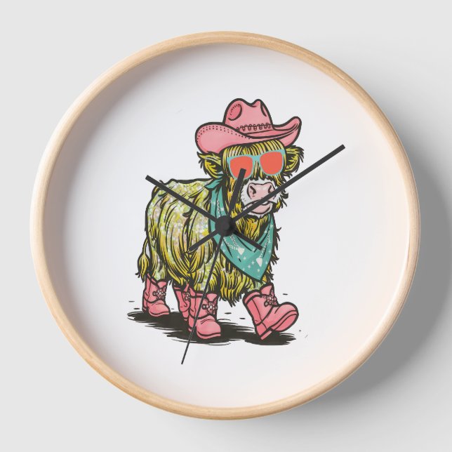 Cute Highland Cow , Western Clock (Front)