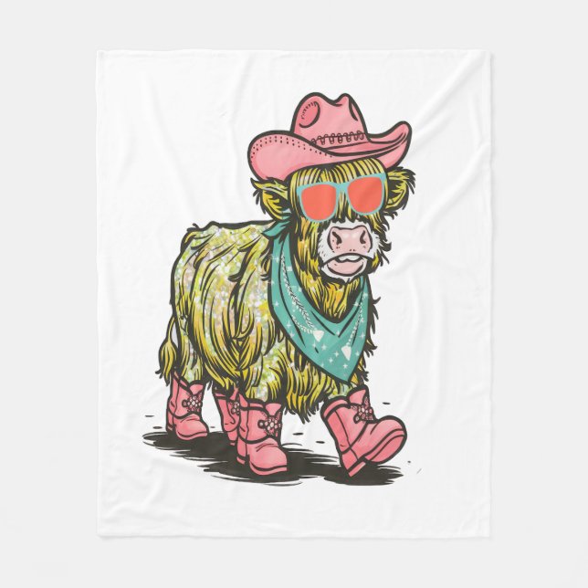 Cute Highland Cow , Western Fleece Blanket (Front)