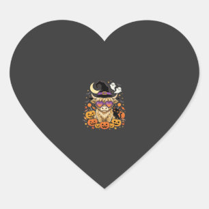 Cute Highland Cow Witch Halloween Pumpkin Party Heart Sticker