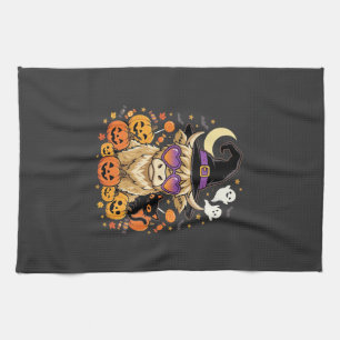 Cute Highland Cow Witch Halloween Pumpkin Party Kitchen Towel