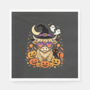 Cute Highland Cow Witch Halloween Pumpkin Party Napkin