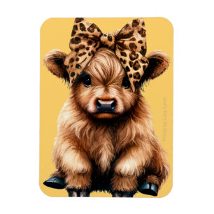 Cute Highland Cow with Bow Yellow Magnet