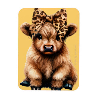 Cute Highland Cow with Bow Yellow Magnet